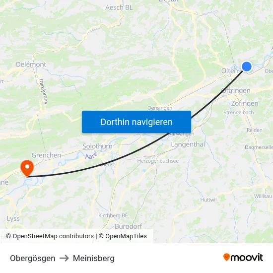 Obergösgen to Meinisberg map