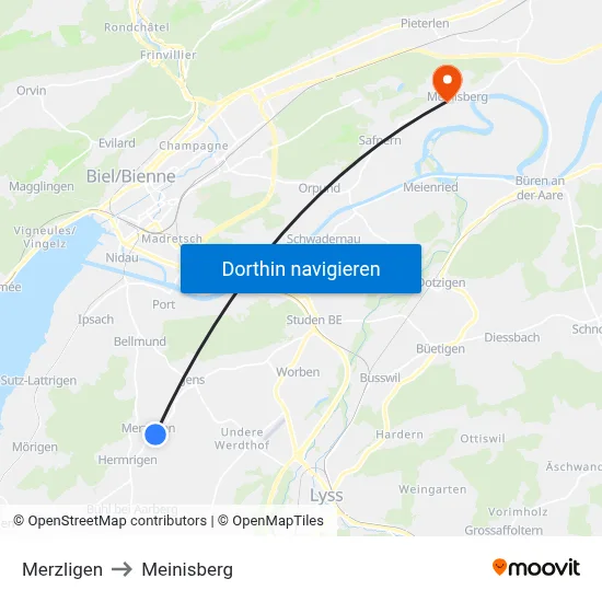 Merzligen to Meinisberg map