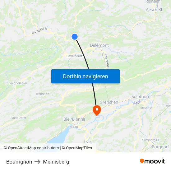 Bourrignon to Meinisberg map