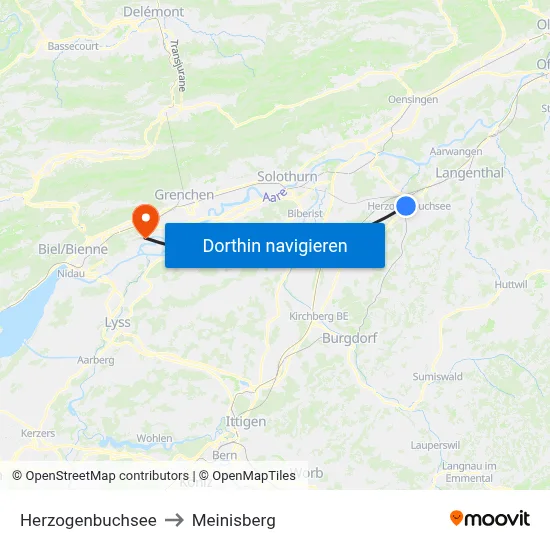 Herzogenbuchsee to Meinisberg map