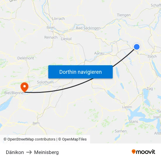 Dänikon to Meinisberg map