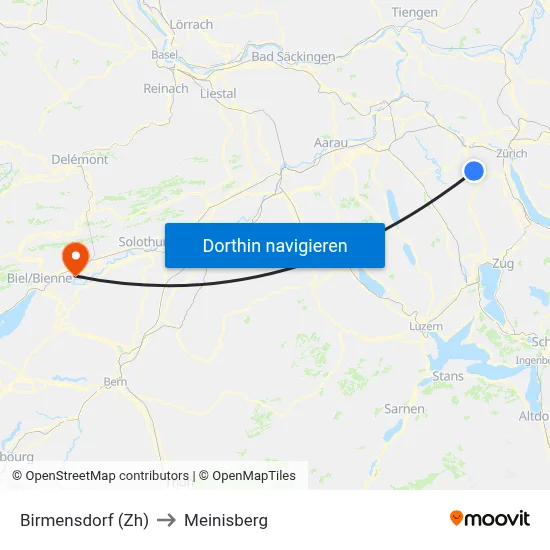 Birmensdorf (Zh) to Meinisberg map