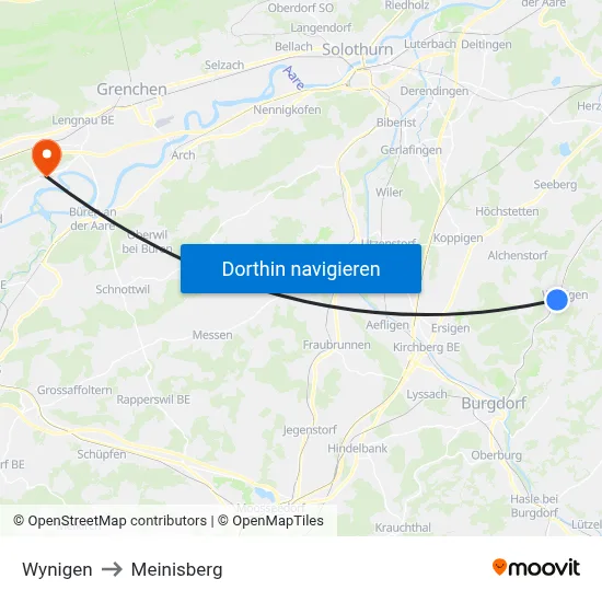 Wynigen to Meinisberg map