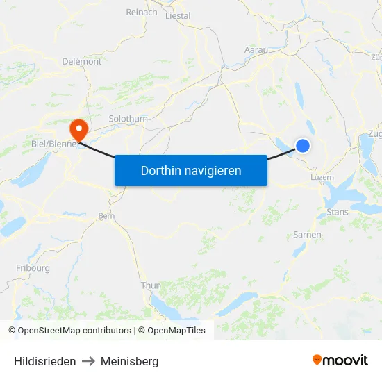 Hildisrieden to Meinisberg map
