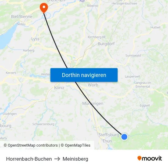 Horrenbach-Buchen to Meinisberg map
