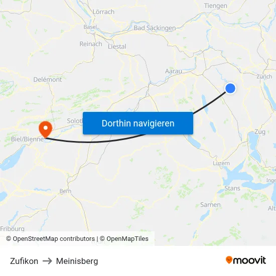 Zufikon to Meinisberg map
