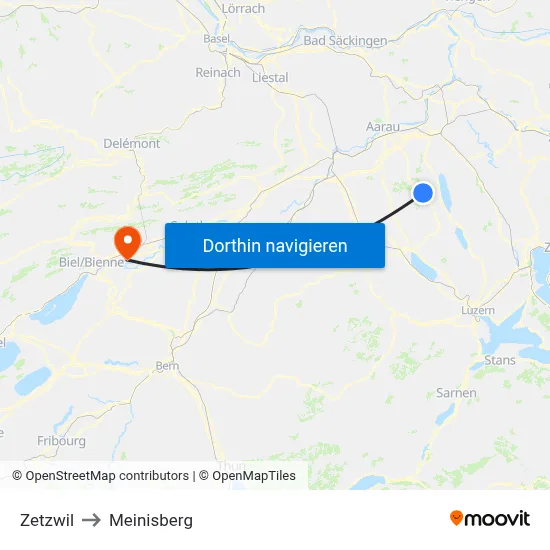 Zetzwil to Meinisberg map