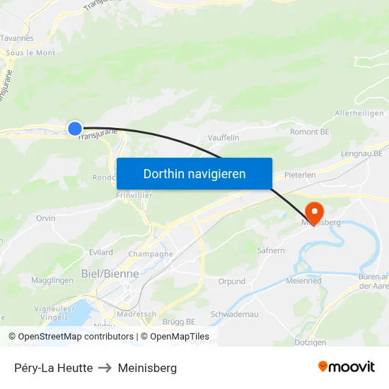 Péry-La Heutte to Meinisberg map