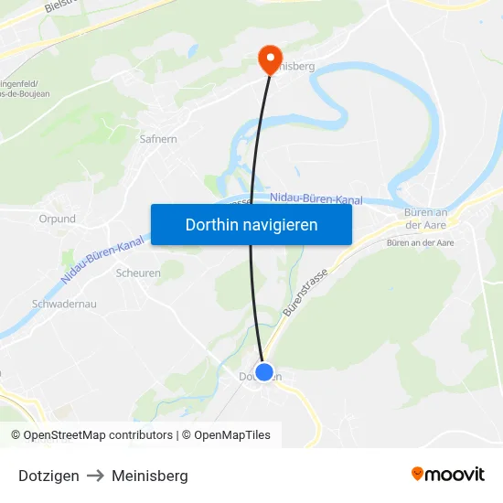 Dotzigen to Meinisberg map