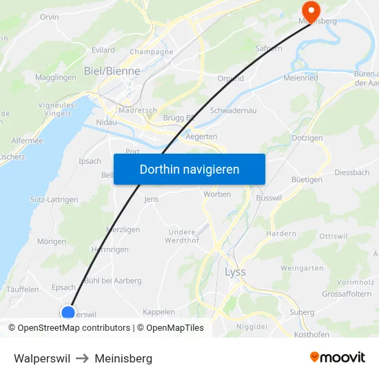 Walperswil to Meinisberg map
