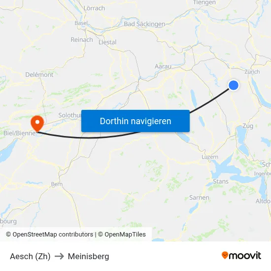 Aesch (Zh) to Meinisberg map