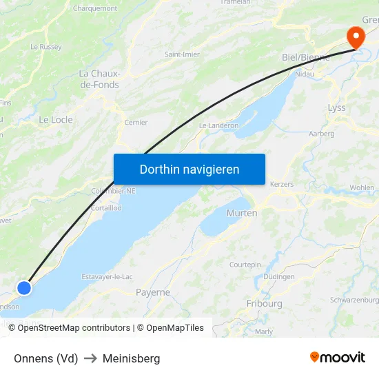 Onnens (Vd) to Meinisberg map