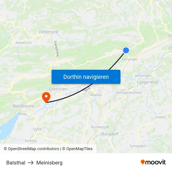 Balsthal to Meinisberg map