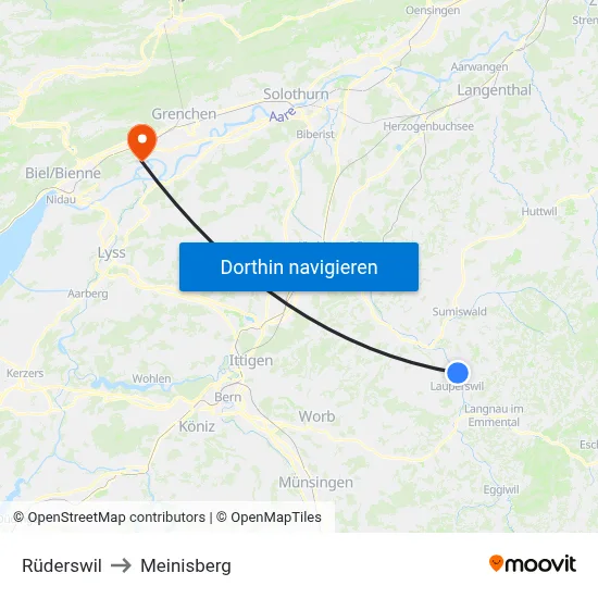 Rüderswil to Meinisberg map