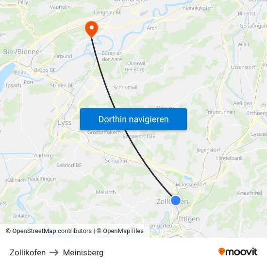 Zollikofen to Meinisberg map
