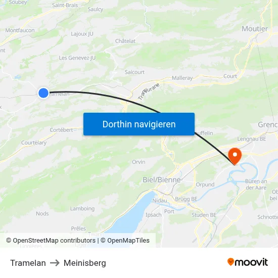 Tramelan to Meinisberg map