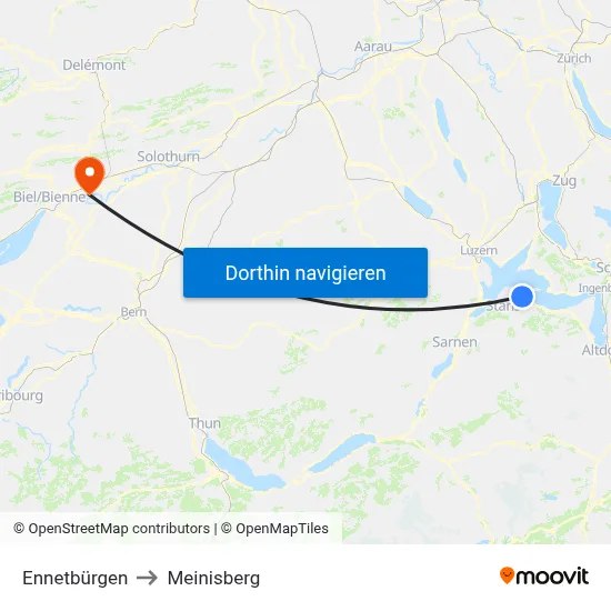Ennetbürgen to Meinisberg map