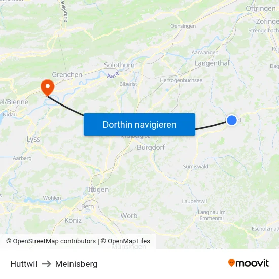 Huttwil to Meinisberg map