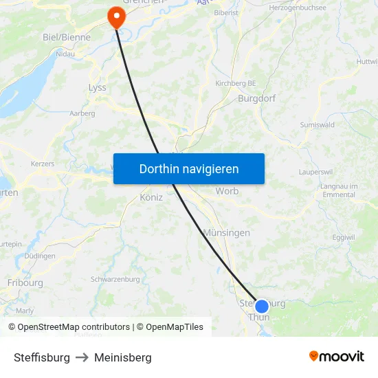 Steffisburg to Meinisberg map