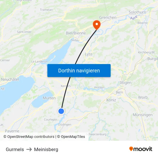 Gurmels to Meinisberg map