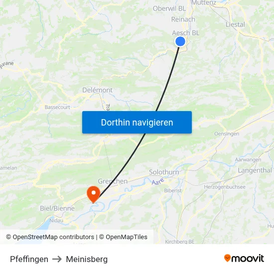 Pfeffingen to Meinisberg map