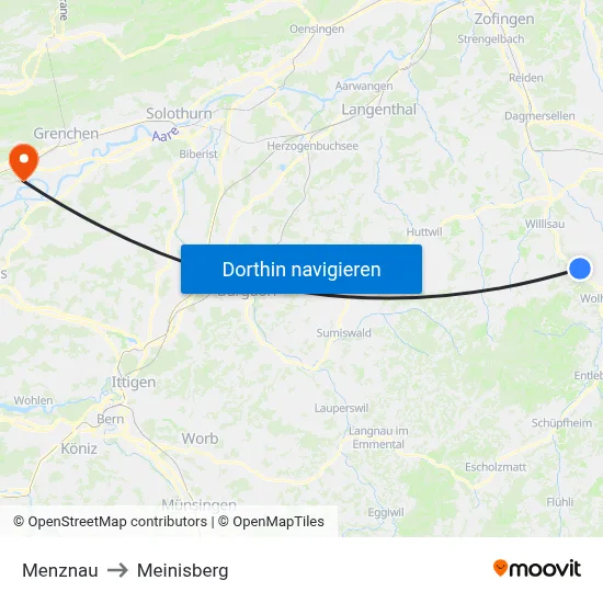 Menznau to Meinisberg map