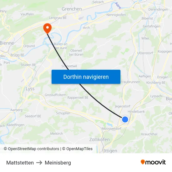 Mattstetten to Meinisberg map
