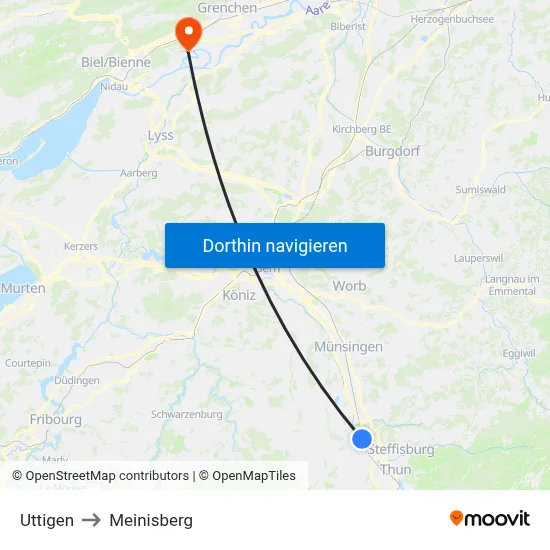 Uttigen to Meinisberg map
