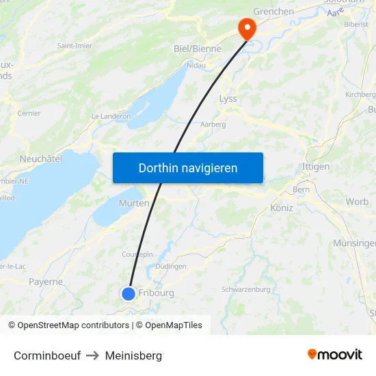 Corminboeuf to Meinisberg map