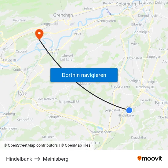 Hindelbank to Meinisberg map