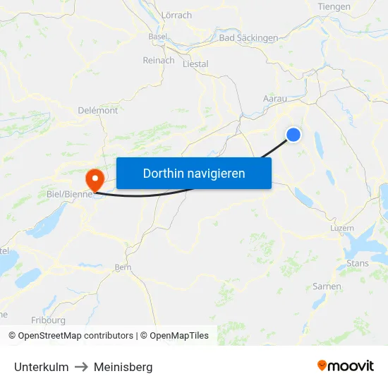 Unterkulm to Meinisberg map