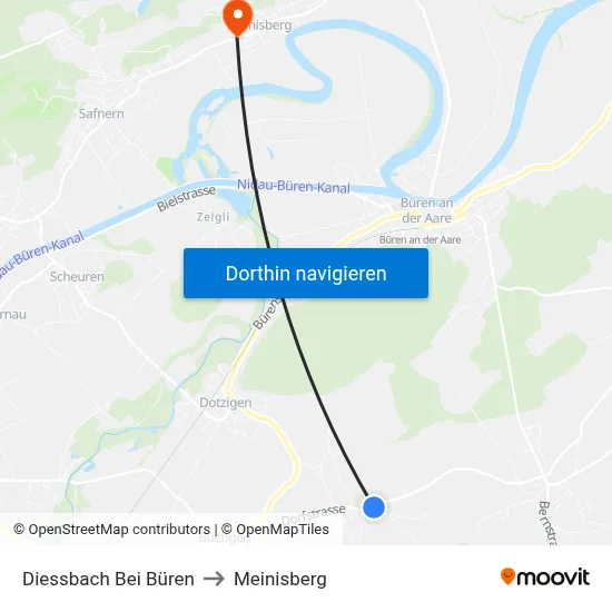 Diessbach Bei Büren to Meinisberg map