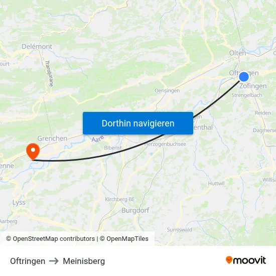 Oftringen to Meinisberg map