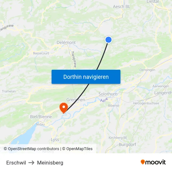 Erschwil to Meinisberg map