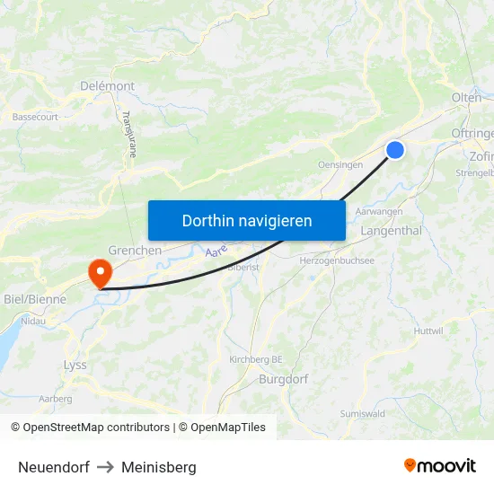 Neuendorf to Meinisberg map