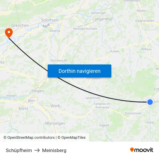 Schüpfheim to Meinisberg map