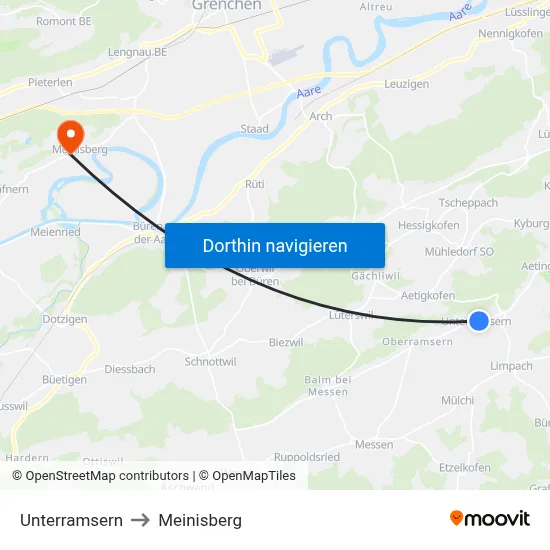 Unterramsern to Meinisberg map