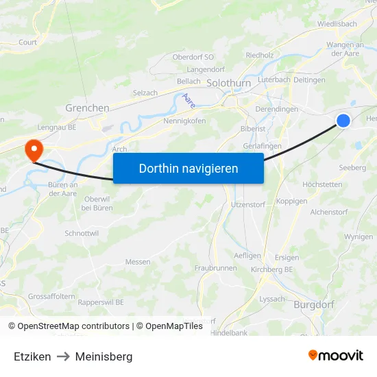 Etziken to Meinisberg map