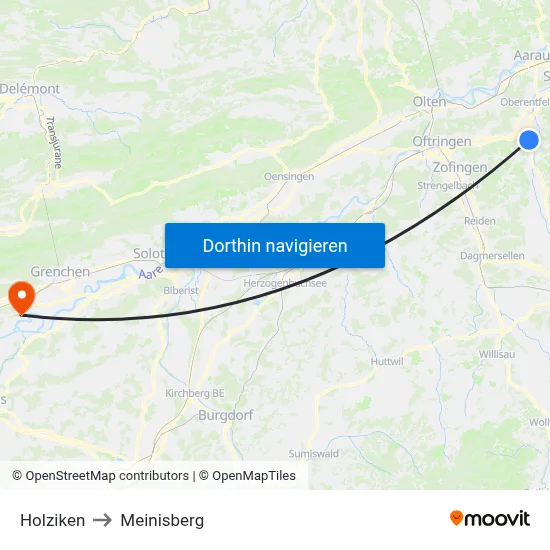 Holziken to Meinisberg map