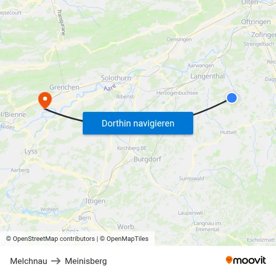 Melchnau to Meinisberg map