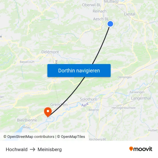 Hochwald to Meinisberg map
