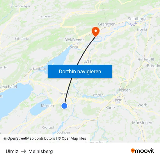 Ulmiz to Meinisberg map