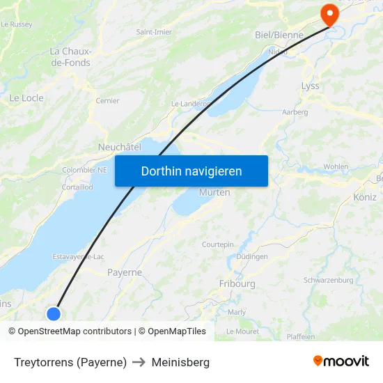 Treytorrens (Payerne) to Meinisberg map