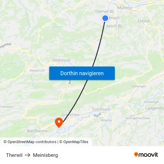 Therwil to Meinisberg map
