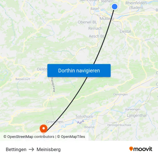 Bettingen to Meinisberg map