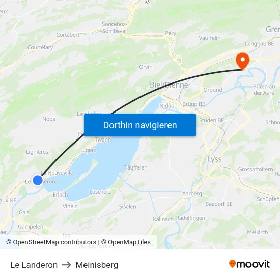Le Landeron to Meinisberg map