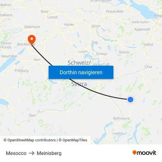 Mesocco to Meinisberg map