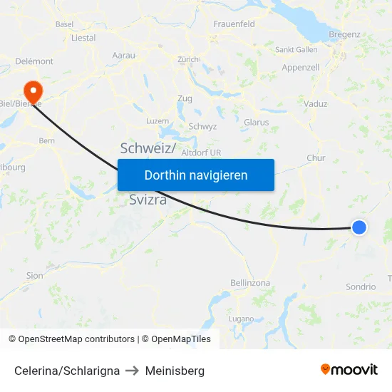 Celerina/Schlarigna to Meinisberg map