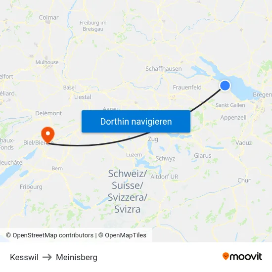 Kesswil to Meinisberg map