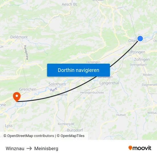 Winznau to Meinisberg map